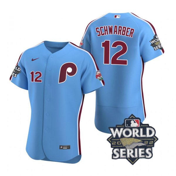 Phillies 12 Kyle Schwarber Blue Nike 2022 World Series Flexbase Jersey->philadelphia phillies->MLB Jersey